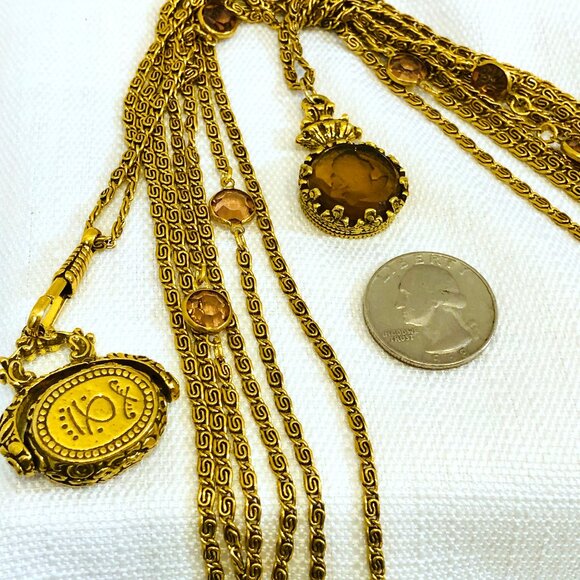 Vintage 1960s Goldette Jewelry Multi Strand Necklace with Pendants in Gold Tone - Picture 7 of 15